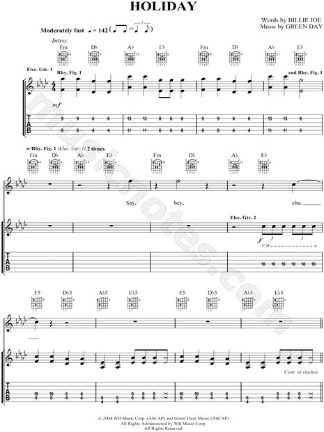 Green Day Holiday Guitar Tab In Ab Major Download And Print Sku