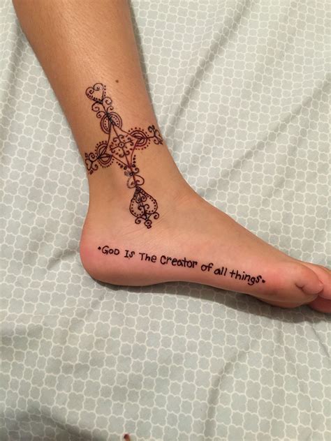 Henna Tattoo Ankle Foot Design And Cross God Is The