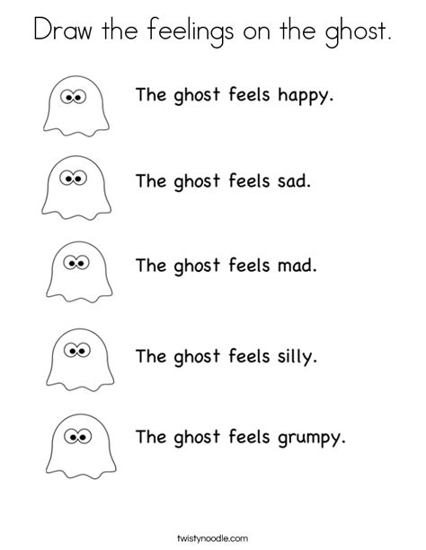 English worksheet kindergarten pdf exercises for online worksheets. Draw the feelings on the ghost Coloring Page - Twisty Noodle