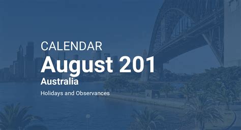 August 201 Calendar Australia