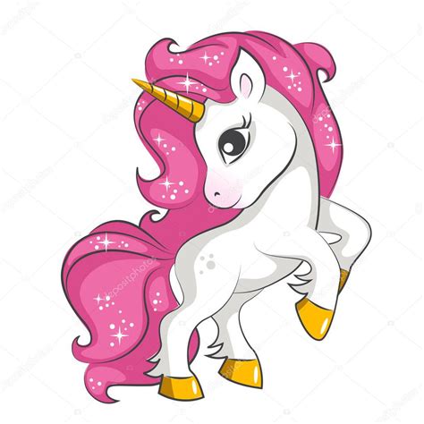 Cute Little Pink Magical Unicorn Vector Design White Background Print