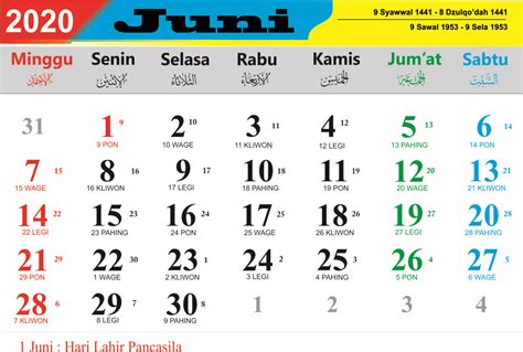 Kalender Bulan Juni 2023 Lengkap Dengan Pasaran Jawa Imagesee