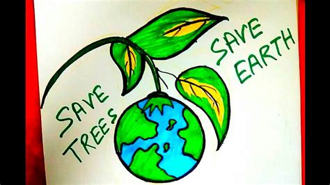 How To Draw Save Earth Poster Step By Step Save Trees Save Images And