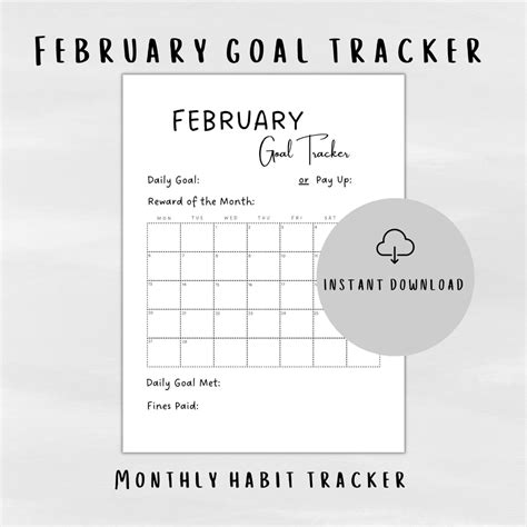 February Daily Goal Tracker Printable Daily Habits Tracker - Etsy