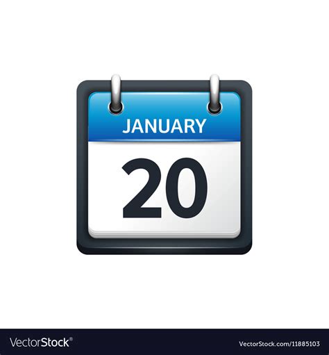 January 20 Calendar Icon Flat Royalty Free Vector Image