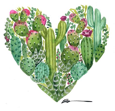 Cactus Heart Original Watercolor Painting Cactus Decor Cactus Art