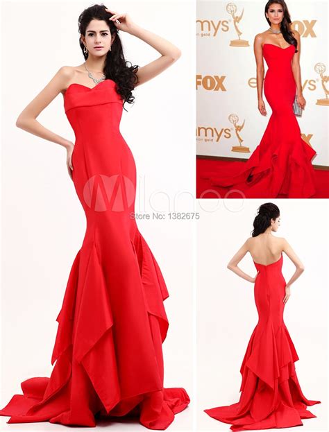 2014 Cerebrity Dresses Nina Dobrev Red Mermaid Emmy Awards Dress