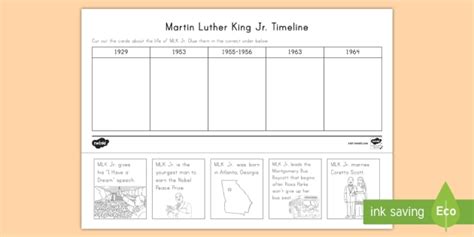 Martin Luther King Jr Timeline Worksheet Activity Sheet