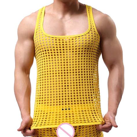 Men Sexy Transparent Hollow Out Stringer Tank Tops Fashion Mens Mesh