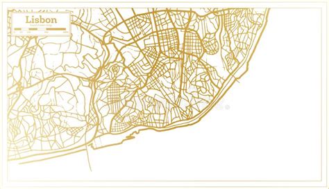 Mapa De La Ciudad De Lisboa En Estilo Retro En Color Dorado Mapa De Esquema Ilustración del