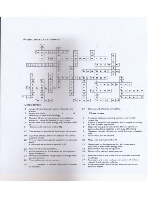 Atomic Structure Crossword Puzzle Pdf