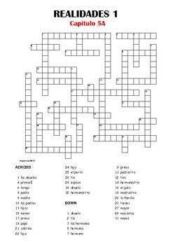 Prentice hall realidades answer key pg 304 mar 23, realidades 2 prentice hall workbook answer key. SPANISH - CROSSWORD - Realidades 1 Capítulo 5A by ...