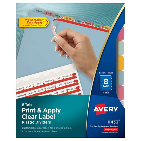 Avery 8 Tab Multicolor Plastic Dividers Easy Print And Apply Clear Label