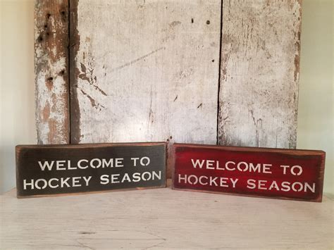 Welcome To Hockey Season Primitive Hockey Sign Sport Decor Etsy