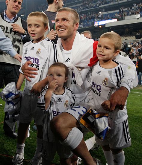 The boys joined David Beckham on the field in Spain for a family