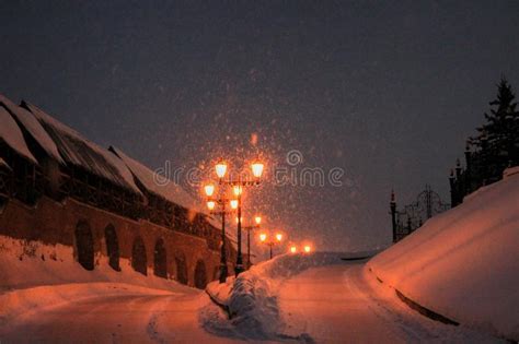 Winter Road And Lamppostsnight Landscape Stock Image Image Of