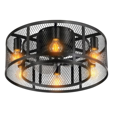 Ohniyou Cage Ceiling Fan With Light 21 Inch Farmhouse Low Profile