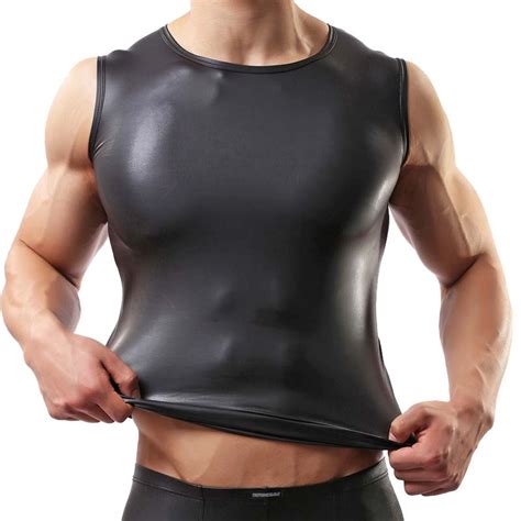 New Patent Leather Summer Men Clothing Tank Tops Black Singlets