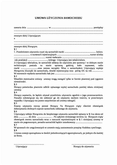 Wzór umowy Umowa użyczenia samochodu Notatek pl