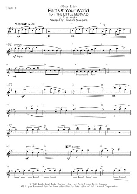 Flute Trio Part Of Your World From The Little Mermaid Music Sheet