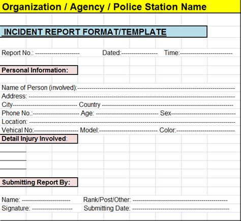 Workplace Incident Report Template Excel