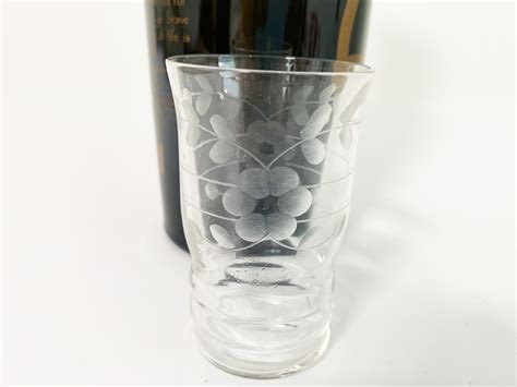 6 Vintage Etched Cordials Floral Design On Glasses Six Etched Hand Blown Glass Shot Or