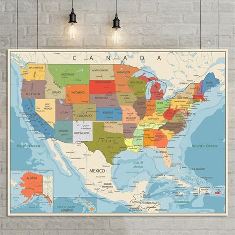 Usa United States Map Poster Size Wall Decoration Large Map Of The Usa