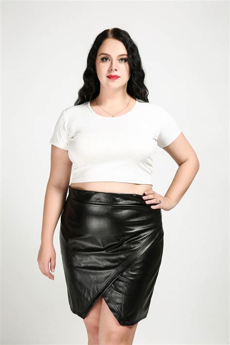 Womens Sexy Plus Size Faux Leather Skirt Black Knee Length Cocktail Party Pencil Skirt Spring