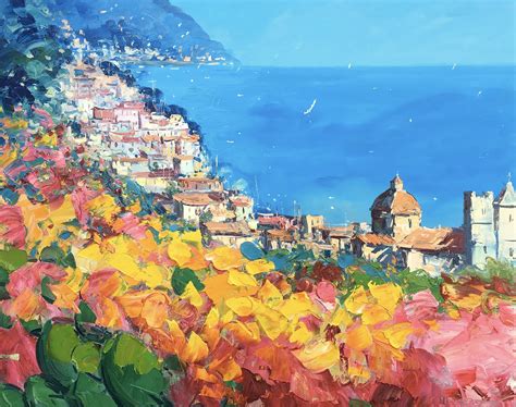 Positano Italy Amalfi Coast Artwork Beach Paper And Canvas Art Abstract