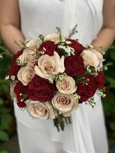 Champagne And Burgundy Bridal Bouquet Fresno Florist Signature