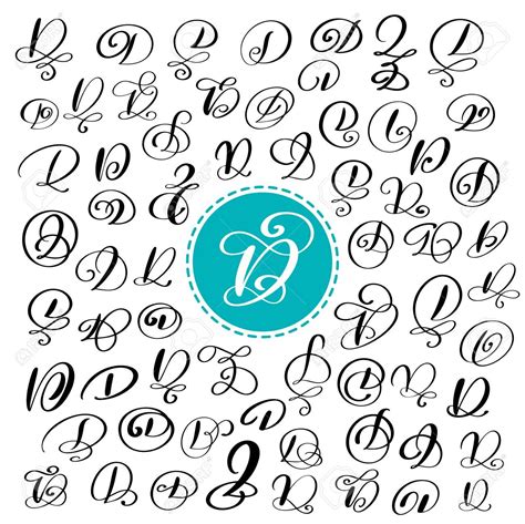 Set Of Hand Drawn Vector Calligraphy Letter D Script Font Isolated