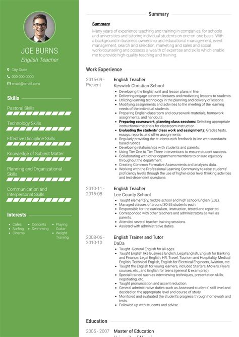 Scroll down and check out the different cv examples we've made to inspire you. Esl Teacher - Resume Samples and Templates | VisualCV