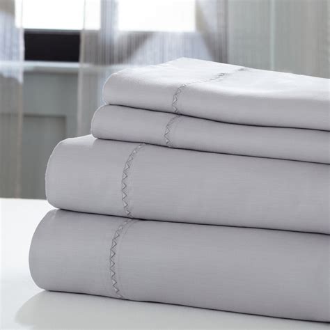 Fano 4 Piece California King Sheet Set With Embroidered Hem Gray