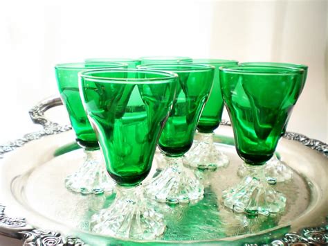 Vintage Green Glassware Juice Glass Stemware Juice Glasses Etsy