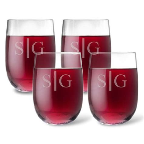 Personalized Tritan Acrylic Stemless Wine Glass Set Duogram Stemless Wine Glass Wine Glass