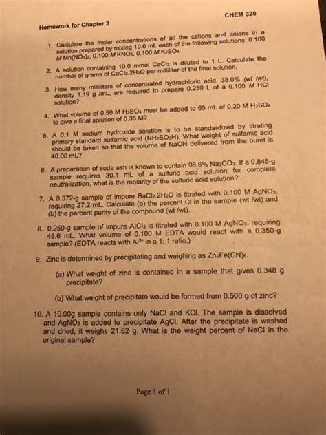 Number of moles of solute present in one liter of solution is called molarity of solution. Solved: CHEM 320 Homework For Chapter 3 1. Calculate The M ...