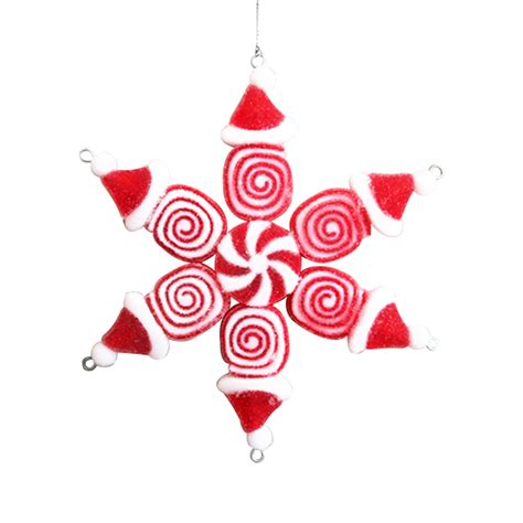 Orn Poly Candy Snowflake 6 Redwhite Christmas Forever