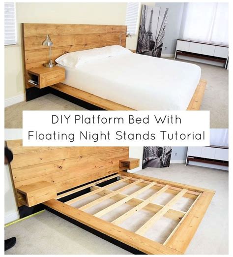 DIY Platform Bed With Floating Night Stands Tutorial #diy ... In our free king platform bed plans we show you how to build the frame, the headboard and how to assemble it.