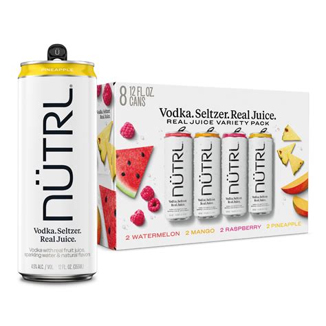 Nutrl Vodka Hard Seltzer Real Fruit Juice Variety Pack Gluten Free 8 Pack 12 Fl Oz Slim Cans