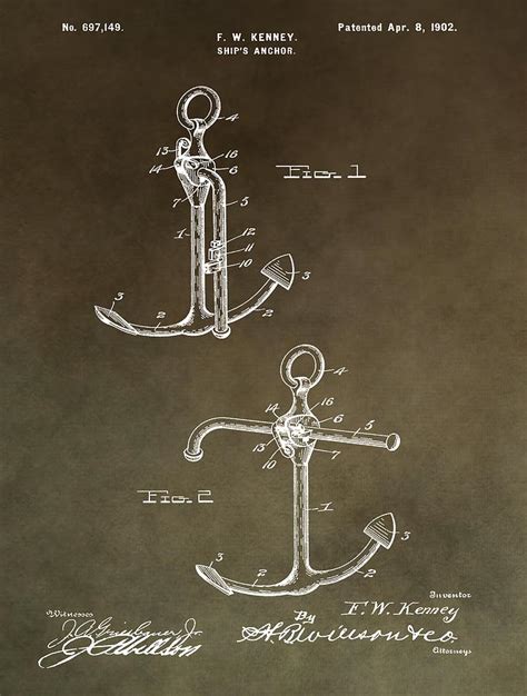Vintage 1902 Anchor Patent Mixed Media By Dan Sproul