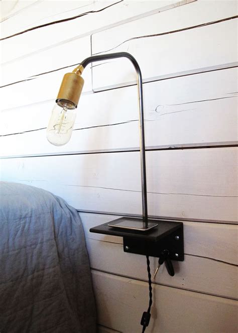 Wood wall lamps nordic bedside wall mounted lights iron wall sconce light decor. Bedside lamp/shelf/key-hook | Wall mounted bedside lamp ...