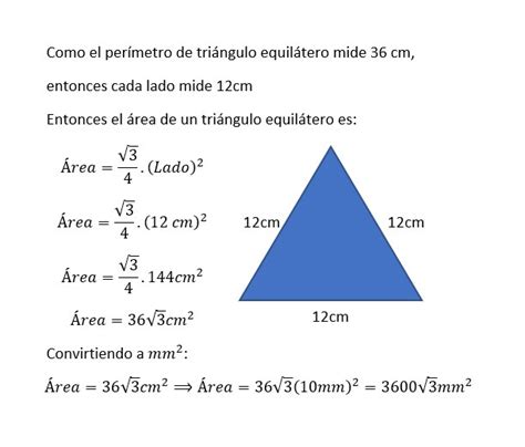 El Perimetro De Un Triangulo Equilatero Mide 36cm¿hallar El Area Y