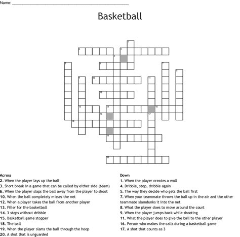 Basketball Crossword Puzzle Activity 101 Activity