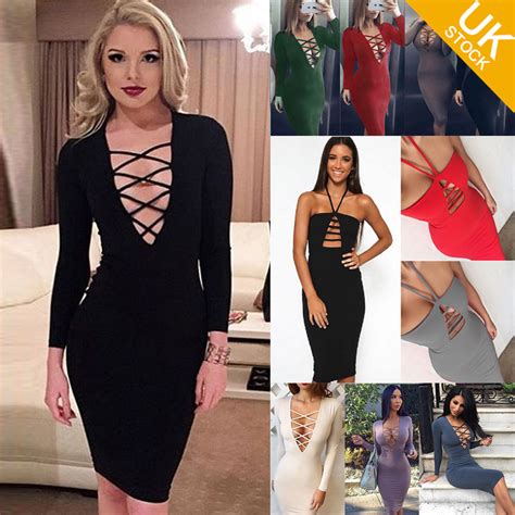 Sexy Women V Neck Cross Open Front Lace Up Long Sleeve Bandage Bodycon
