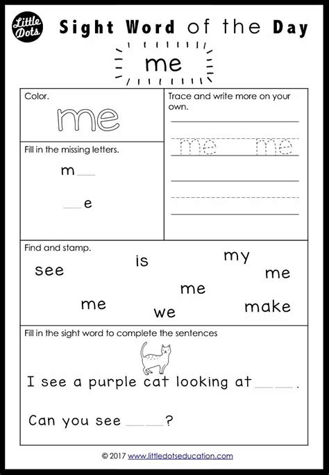 Pre Primer Dolch Sight Word Activity Sheets Learning Dolch Sight Word