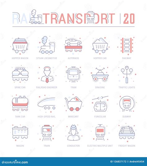 Set Blue Line Icons Of Rail Transport Stock Illustration