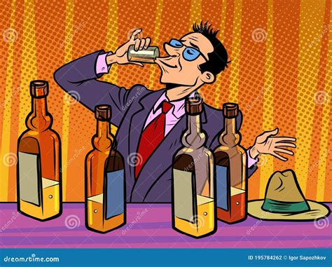 Alcoholic Drinking Strong Alcohol In A Bar Alcoholism Stock Vector