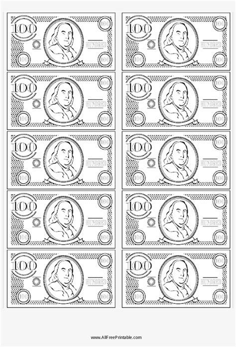 100 Bill Fake Money Main Image Printable Play Money Black And White