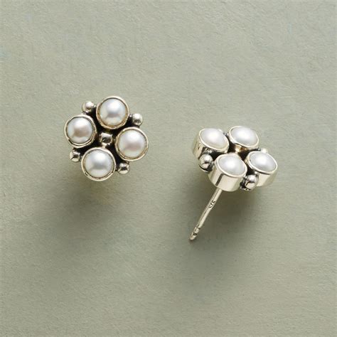 FOUR PEARLS EARRINGS: View 1 | Sterling silver earrings studs, Pearl earrings, Simple pearl earrings