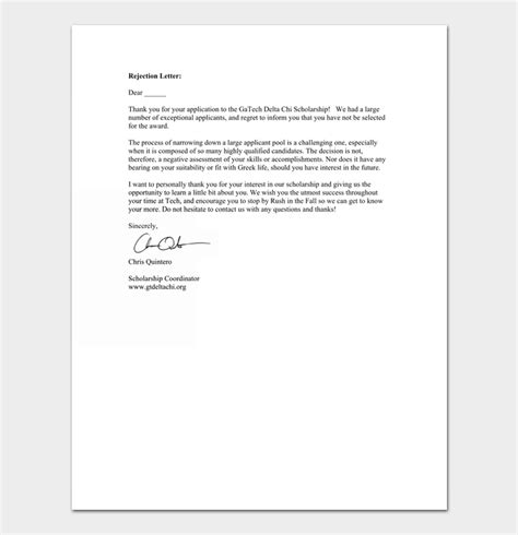 Scholarship Rejection Letter Samples Formats And Examples